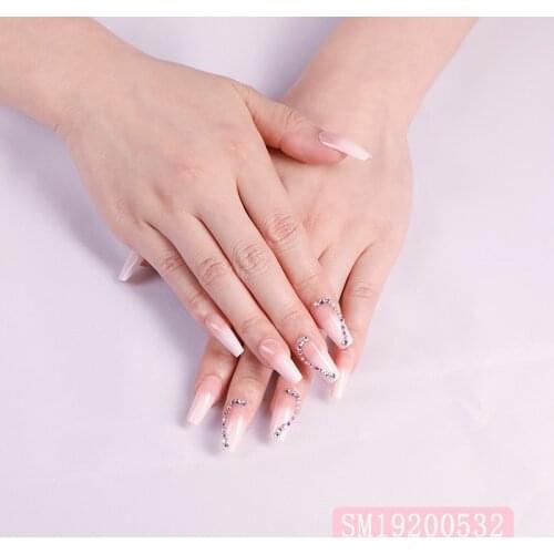 24pcs French Gradient Long False Nails Artificial Diamond Decoration Nail Tips Press On Fake Nails Women New Design Nail Art