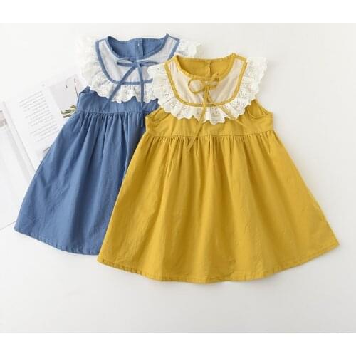 27Kids Girls Dress Summer Princess Bow-knot Sleeveless Dress For Girls Clothes Lace Clothing Party Style 2-6Years