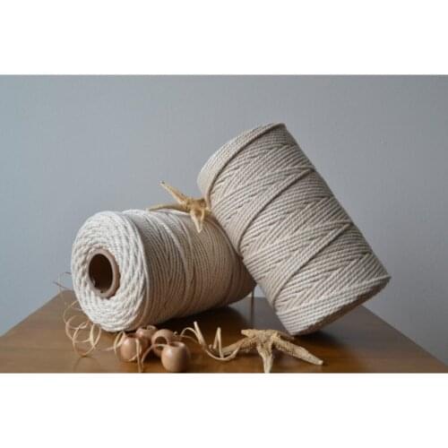 3mm 3 Twist Can Be Scanned Cotton Macrame Rope 500 g 130-150 Metre Length Ecru