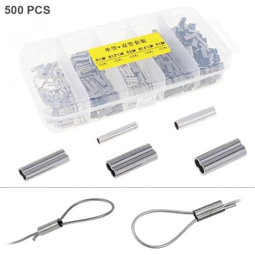 500pcs/lot Stainless Steel Single & Double Oval Copper Tube 5 Size Mixed Fishing Line Crimping Sleeves Tube Connector