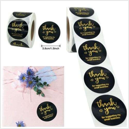 500pcs/roll Round Gold Foil Thank You Stickers 3.8cm Gift Cards Envelope Sealing Label Stickers Journal Stationery Stickers
