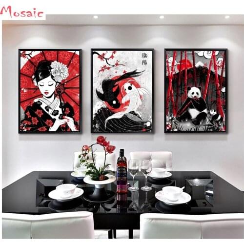 DIY Diamond Embroidery Japan Ruby Geisha Koi Fish Panda Samurai Diamond Painting Cross Stitch Full Square Rhinestone Mosaic gift