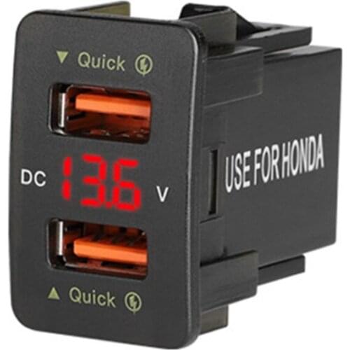 USB Car Charger Dual-Port Fast Auto Car Charger Adapter Portable LED Voltmeter Socket Charger Quick Charge Fit for-Honda