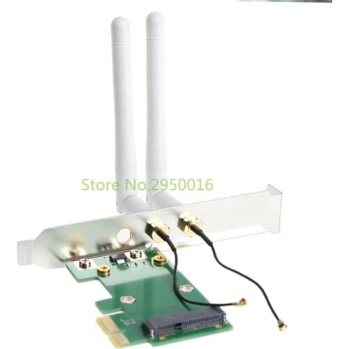 Wireless Wifi Network Card Mini PCI-E To PCI-E 1X Desktop Adapter + 2 Antennas C26