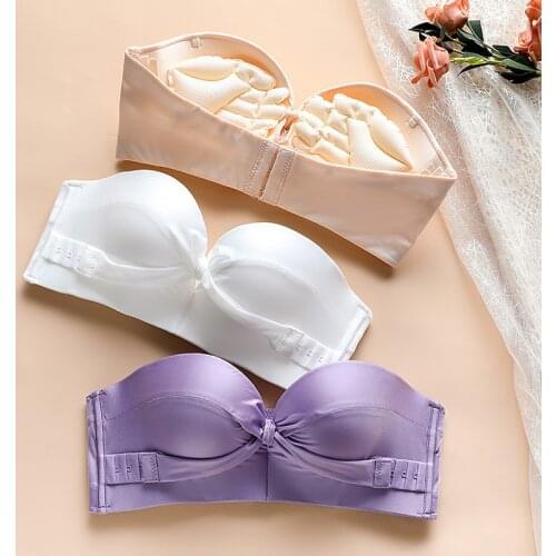 Women Sexy Invisible Bra Non-Slip Strapless Bralette Double Buckle Air Cushion Underwear Push Up Seamless Small Chest Lingerie