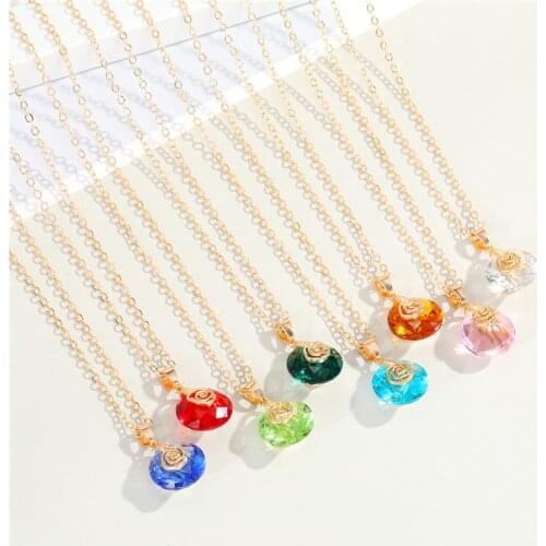 1Pcs Bling Crystal Flower Necklace For Women Gift Jewelry Fashion Simple Shiny Round Plant Geometric Pendant Clavicle Chain N200