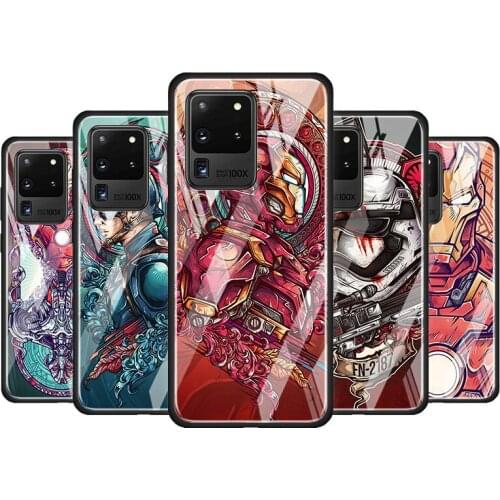 Captain America Iron Man for Samsung Galaxy S20 FE Ultra Note 20 S10 Lite S9 S8 Plus Luxury Tempered Glass Phone Case Cover