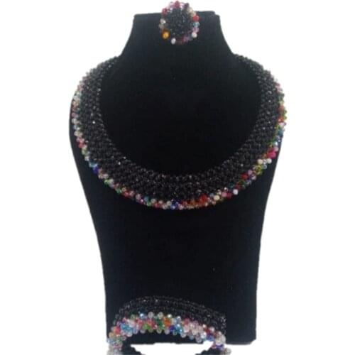 Dudo Wedding jewellery Set Bridal jewelry Black and Multi Color African Necklace Set For Party 2019 Free Shipping 3 Row Gift Set