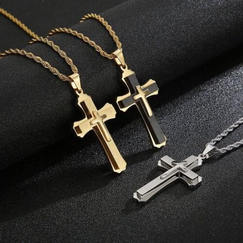 European and American Christianity Classic Creative Cross Pendant 316L Stainless Steel Mens Fashion Necklace