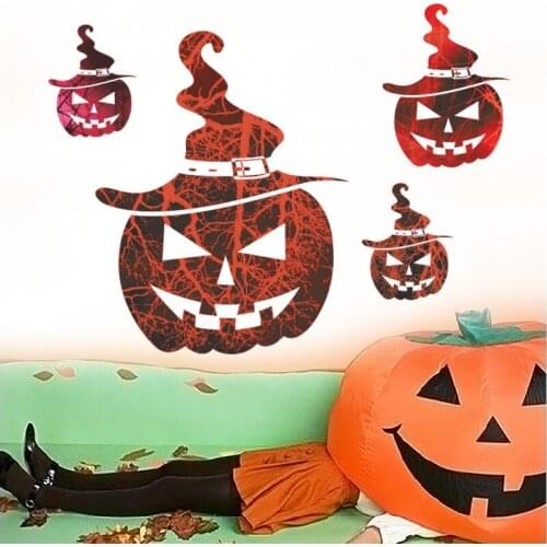 Creative Pumpkin Lantern Wall Stickers For Store Home Decoration Halloween Festival Window Decals Kids Room Wall Art Pvc Posters