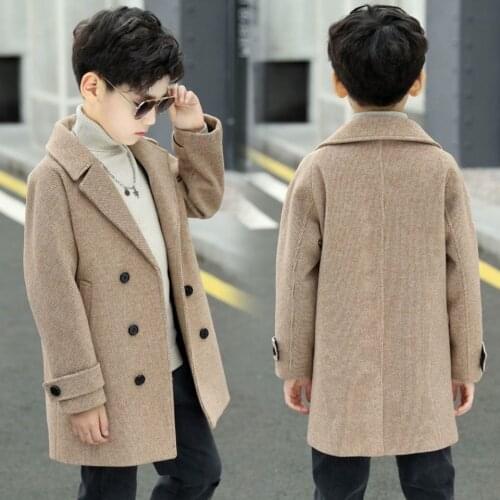 New 2021 Autumn Winter Boys Fashion Wool Coat Thickened New Childrens Coats Kids Boys Woolen Jacket Warm Casual Outerwear D464