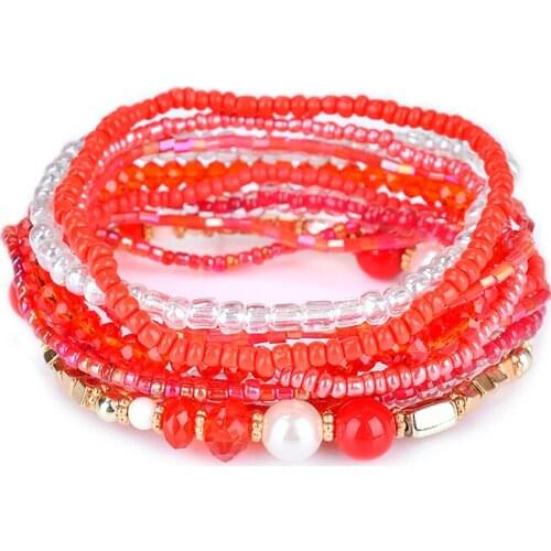 Lureme Bohemian Cubic Beads Pearl Multi Strand Textured Stackable Bangle Bracelet Set for Women Charming Bracelets (bl003053)