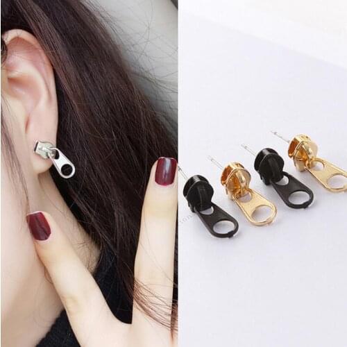 Fashion Jewelry Personalized Vintage Punk Metal Alloy Zipper Studs Earring For Girl Women Unique Funny Stud Christmas Gift