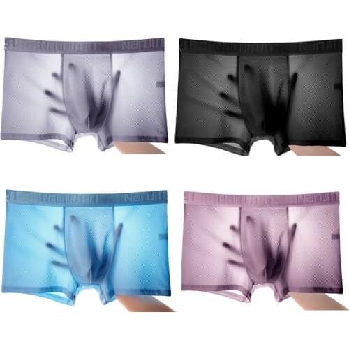 2021 Summer MenS Underwear MenS Boxer Ice Net Mesh Breathable Sexy Seamless Stitching High Quality Youth Boxer Shorts Pouch