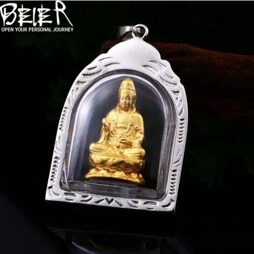 BEIER New Stainless Steel Part Plated-Gold Buddhism Bring Lucky Necklace Pendant China 2 style man women Jewelry LHP108