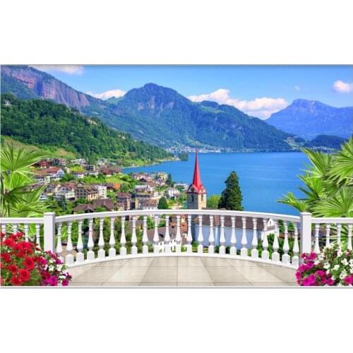 3d room wallpaper custom photo mural Balcony European town lake scenery decor painting 3d wall mural wallpaper for walls 3 d