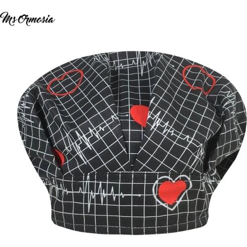 Customizable pure cotton cartoon printing adjustable frosted cap beauty salon laboratory pet shop frosted fluffy capwholesale