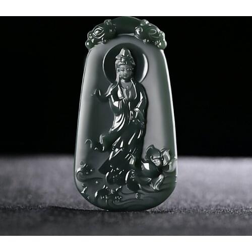 Natural 7A hetian green jade pendant guanyin hand carved pendants necklace brand men women real jade jewelry jadeite