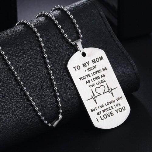 Hip Hop Rock To My Son Love Dad Mom Necklace Inspirational Letter Stainless Steel Tag Pendant Necklaces Father Mothers Day Gift