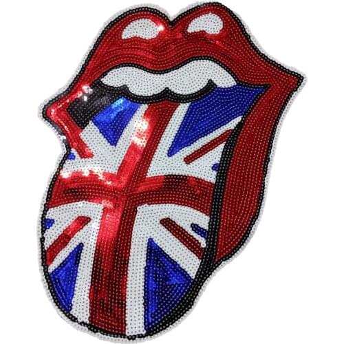 Parch New Flag Tongue Sequins Patches for Clothes Jacket Big Lips Sequined Sew Sew on Patch