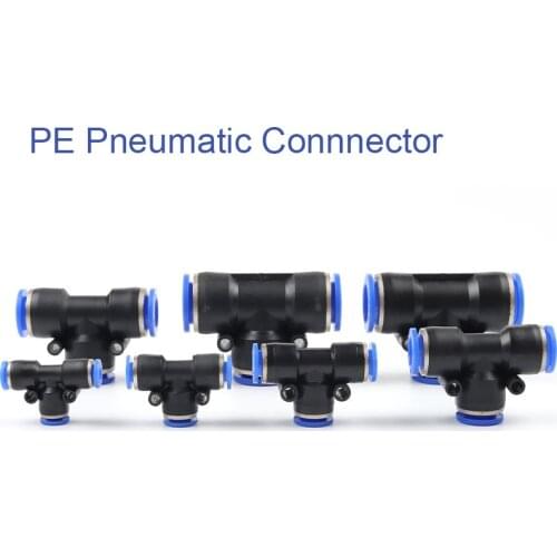 PE T shaped Air Connectors 4 to 12mm Pneumatic Fittings Quick Connect Slip Lock Tee3 Way Plastic Pipe Water Hose Tube Connector