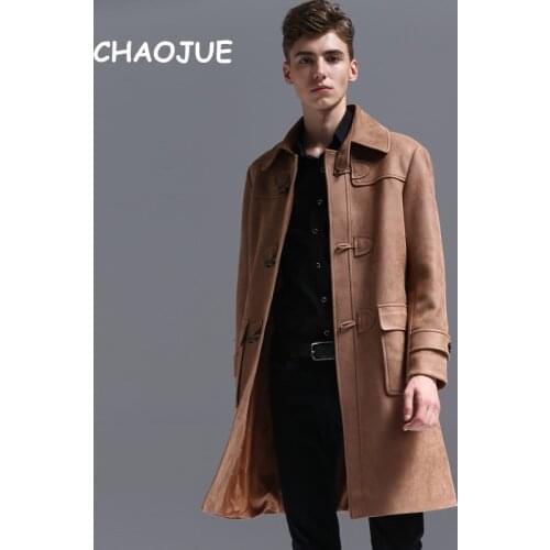CHAOJUE Mens S to 6XL Big Size Trench Coat Europe High Quality Single Breasted Horn Button Coat Male Tailored Loose Overcoat