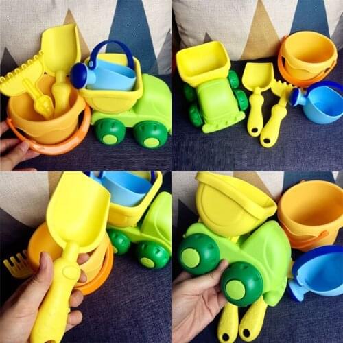Beach toys Soft TPE Bucket Sand Shovel Watering Pot Water Wheel Sand Cart toys Children Summer Water Fun