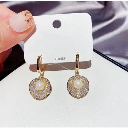 MIGGA Luxury Imitation Pearl Drop Earrings Gold Color Cubic Zirconia Dangle Earrings Women Party Jewelry