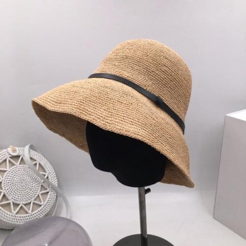 Backet hats Fisherman hat female summer big eaves holiday sun hat crochet lafite grass basin cap folding straw hat