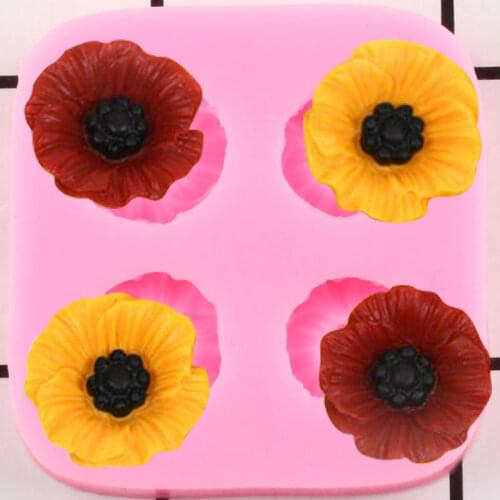 DIY Poppy Flower Silicone Mold Cupcake Topper Fondant Cake Decorating Tools Jewelry Resin Molds Candy Chocolate Gumpaste Moulds