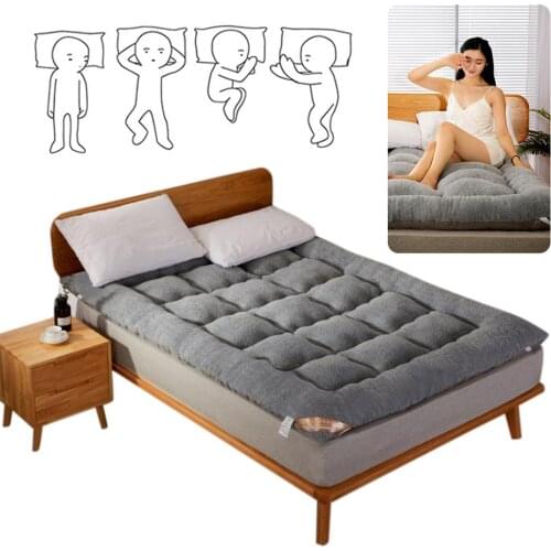 Quilted Bed Mattress Pad Cover Lamb Cashmere + Cotton Washable Childrens Thickened Mattress For Student Dormitory