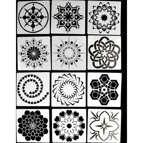 12 Design DIY Painting Stencils Wall Painting Decoration Scrapbook Album Diary Journal Drawing Coloring Embossing Templates