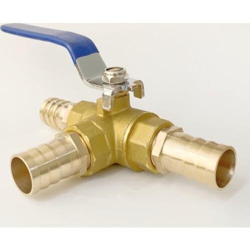 4/6/8/10/12/14/16/19mm Hose Barb x 1/2" BSP Female Thread Brass Full Port T-Port Three Way Ball Valve Connector
