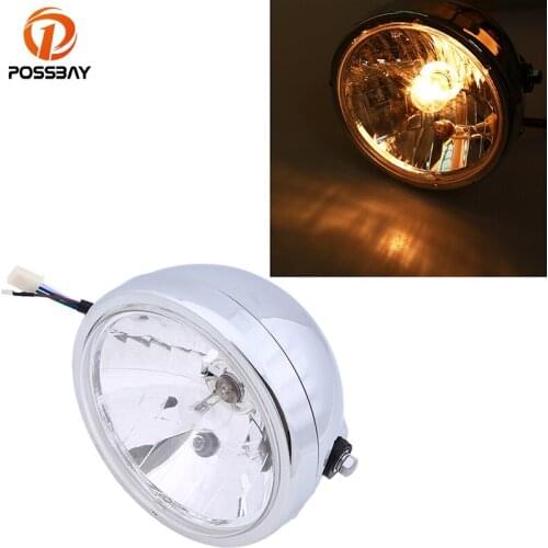 POSSBAY Universal 6.8" Motorcycle Headlight Amber Hi/Lo Beam Head light Lamp For Honda Yamaha Suzuki Harley Cafe Racer Headlamp