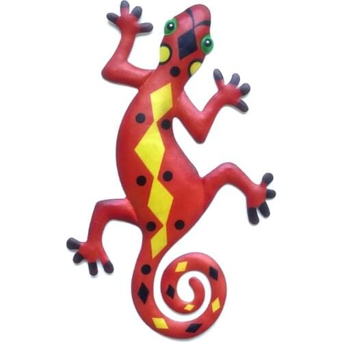 Iron Art Gecko Ornaments Metal Lizard Art Sculpture Wall Fence Hanging Decor X4YE