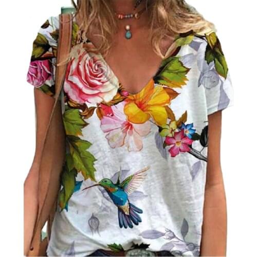 S-3XL Casual Summer T Shirt 2021 New Women Animal Print Tee Tops Short Sleeve Loose V-Neck Top Female Street Hipster Plus Size