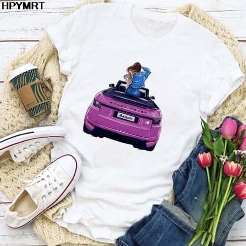 Women T Shirt Nice car beauties Print Tshirt Harajuku Shirts Vintage Oversized T-shirt Female Clothes Fashion Casual Tops Tee