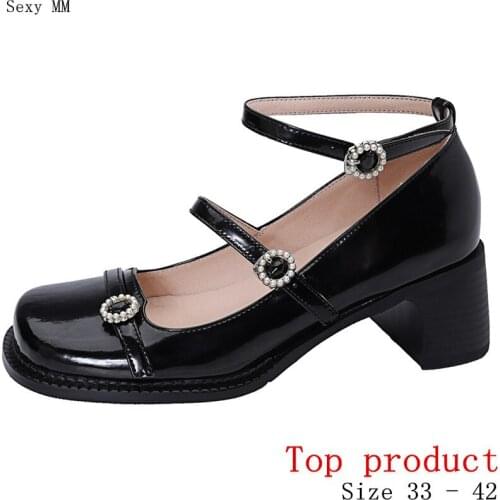 Women High Heels Mary Janes Pumps High Heel Shoes Woman Party Shoes Kitten Heels Genuine Leather Small Plus Size 33 - 40 41 42