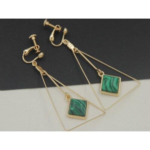 Green/black/white stone clip on earrings for women pendientes mujer moda,triangle clips earings jewelry boucle d'oreille earcuff