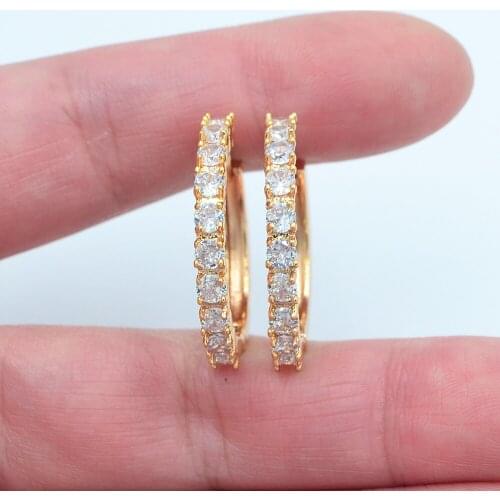 Gold Color Women White Clear Cubic Zirconia CZ Huggie Hoop Earrings