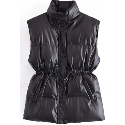 Za Womens Waistcoat PU Vest Faux Leather Coat Jacket Vest Female Sleeveless Black Streetwear Solid Outwear Winter Warm Coat TRF