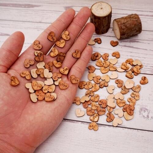 1cm Wooden Lover Guest Gifts Party Decor Favors Wedding Party Heart Shape with Love Script Home Decoration 100pcs/lot