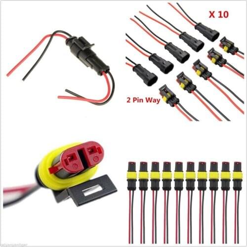 10 kit 2 Pin Way Car Waterproof Electrical Cable W/ Terminal Wire Connector Plug