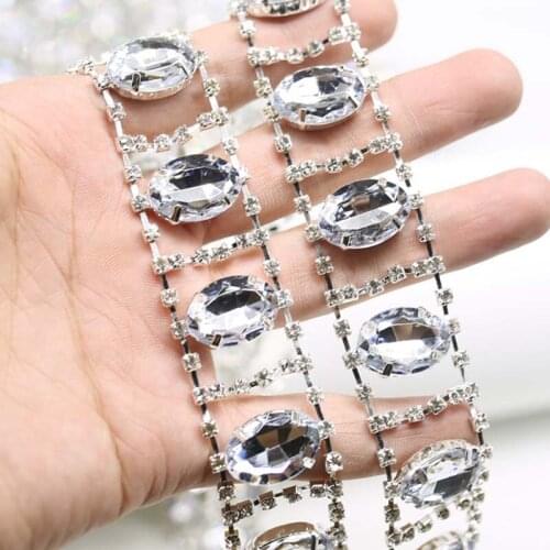 10Yards Silver Glass Crystal Acrylic Chain Bling Rhinestone Trim Metal Ribbon Necklace Wedding Dress Clothing Accessories