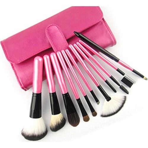 11 Pieces Pink Comestic with Case Professional Makeup Accessories Brushes Tools Foundation Brush Sets & Kits High Quality