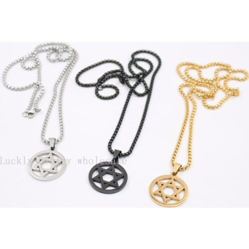 18''-30'' Choose Trendy 3mm Square Box Rolo Chain Stainless Steel The star of David religion Pendant necklace 30mm size charms