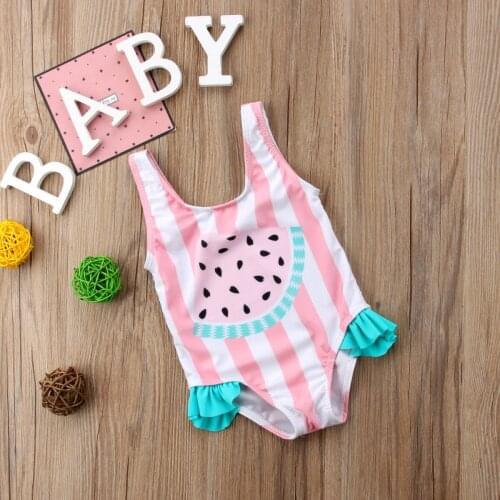 2019 New Style Fashion Hot Toddler Kids Baby Girls Watermelon Ruffles Swimsuit Patchwork Print Swimwear Bikini Bathing Suit