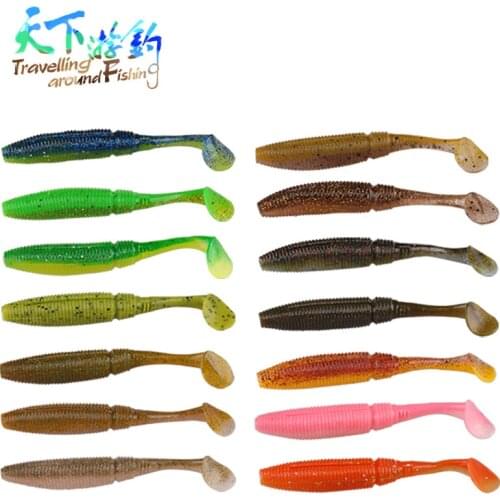TAF 5Pcs Soft Baits 95mm 8.5g Fishing Lure T Tail Worm Silicone Bait Isca Artificial Para Pesca Bass Fishing Wobble Leurre Peche