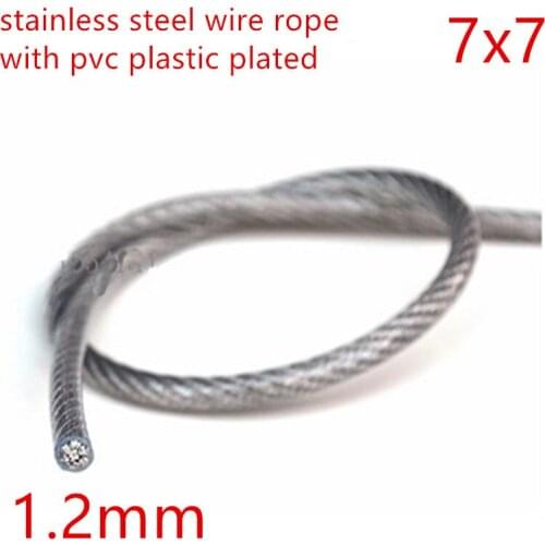50M/Roll 1.2mm 7*7 304 Stainless Steel Wire Rope Overall Dia. 1.2MM PVC Plastic Coated wtih 7x7 1.2MM SS304 Wire Rope Inside