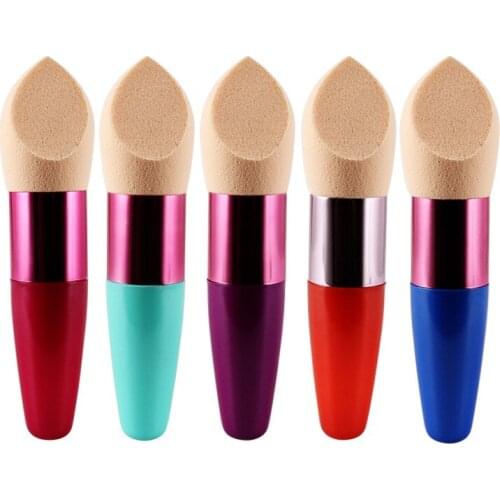 60pcs/lot Multi Sponge Water Drop Handle Liquid Foundation Cosmetic Puff WET OR DRY Beauty Sponge Puff Makeup Accessories HA1901